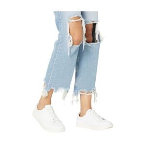 Free People Maggie Straight Leg Mid Rise Distressed Jeans Sz 29